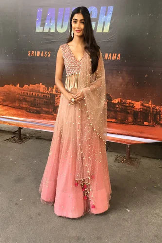 pooja hegde pink dress Pooja Hegde In Feathery Pink Gown At Cannes -