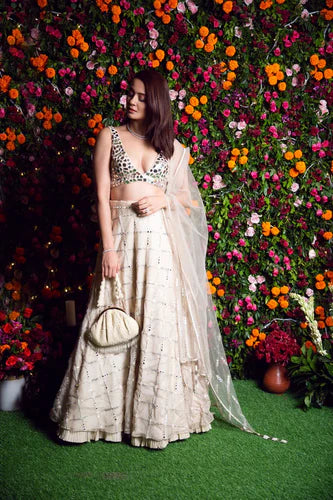 Behind The Glam Crafting Monika Nidhee’s Iconic Ivory Mirror Lehenga Worn By Surveen Chawla
